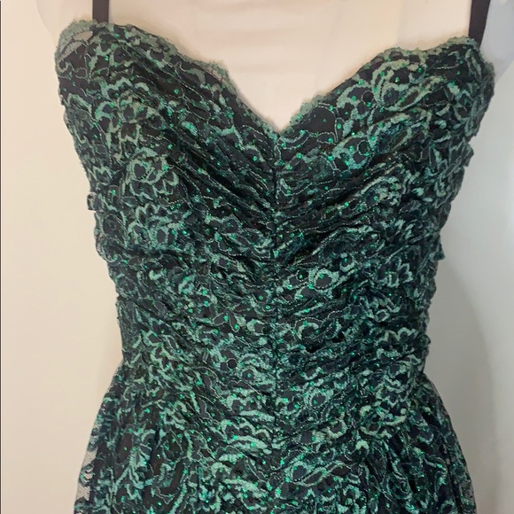 Vintage  Whimsigoth Fairycore Sparkly Green Lace Dress Size XS - Picture 2 of 6